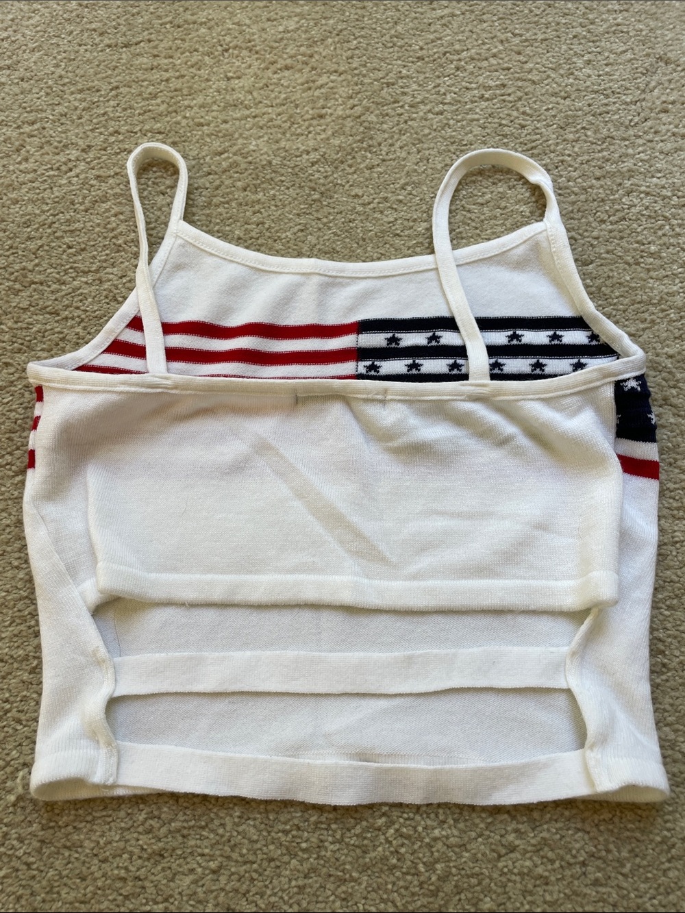 White Flag Knit Cami Top with Red & Blue Stripe Detail - Picture 2 of 3